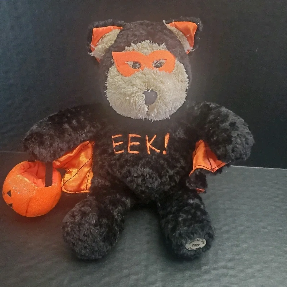 STARBUCKS Bearista Bear‎ Halloween W/ Bat Cape EEK Jack O Lantern Pail 2003
